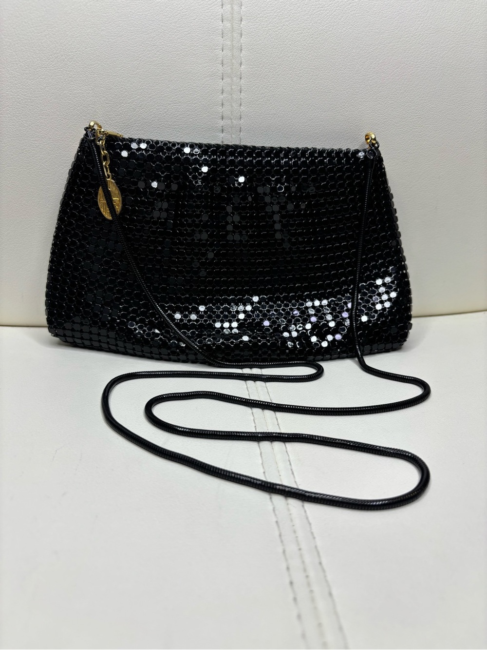 Vintage black metal mesh crossbody shoulder bag